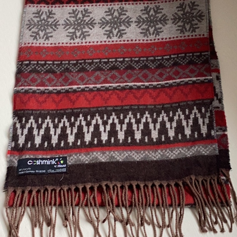 V. Fraas Cashmink Scarf - Red and Brown Pattern